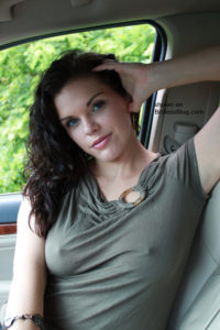 braless wife posed in the car